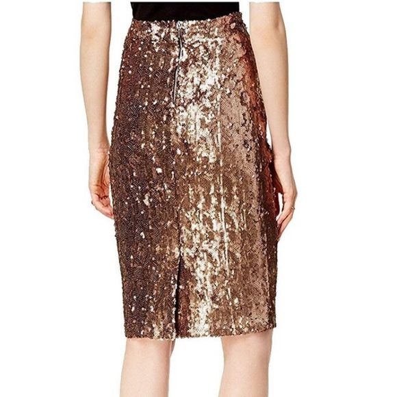 Bar III Women’s Copper Sequin party pencil skirt - Picture 2 of 13